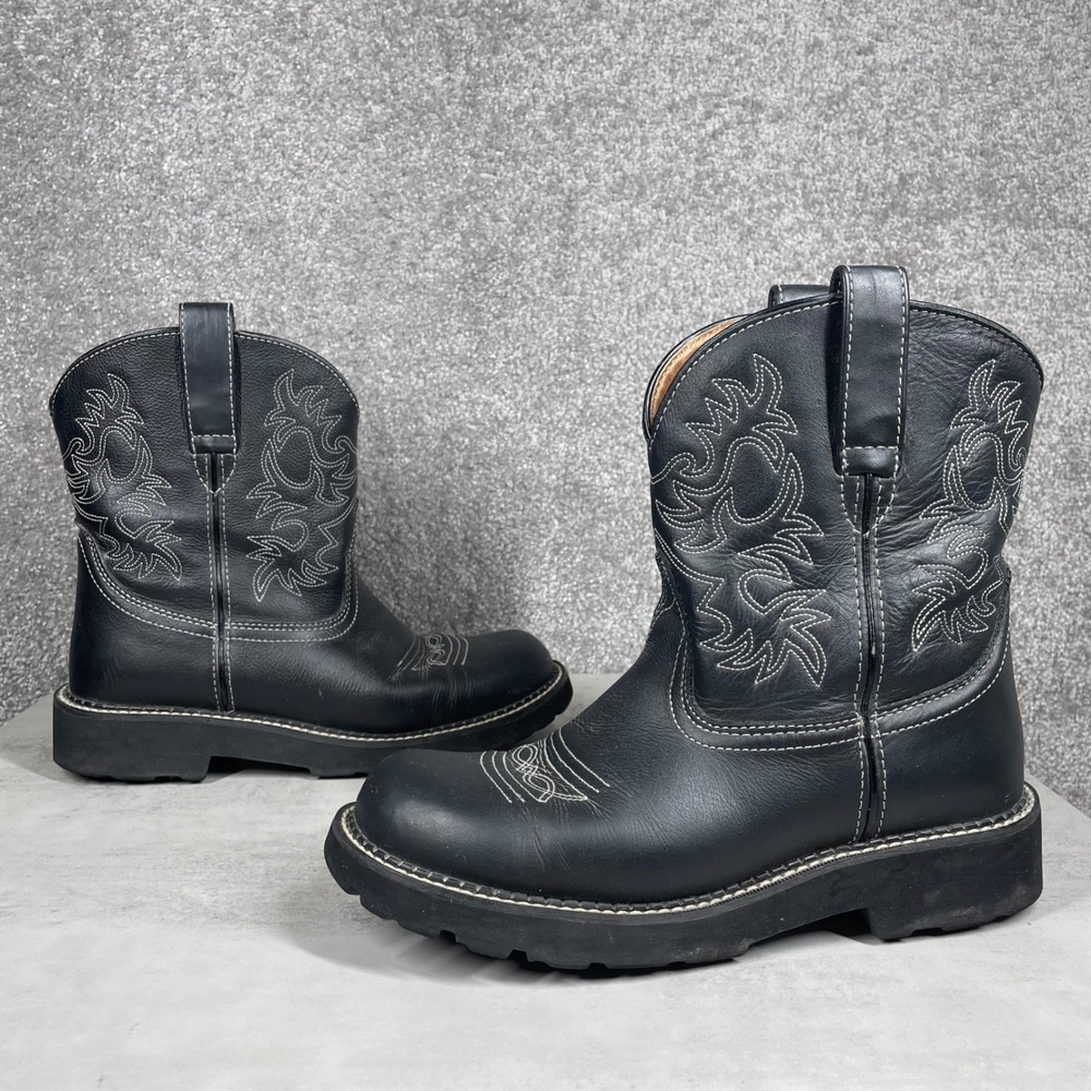 Ariat Boots Womens 10 Fatbaby Black Leather Western Embroidered Farmcore Cowgirl